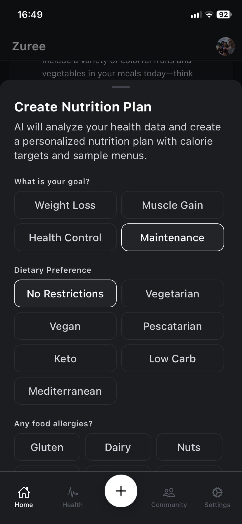 Data based diet