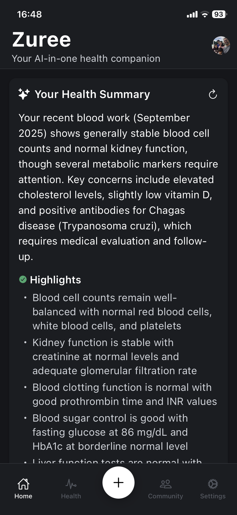 AI Health Summary Screenshot