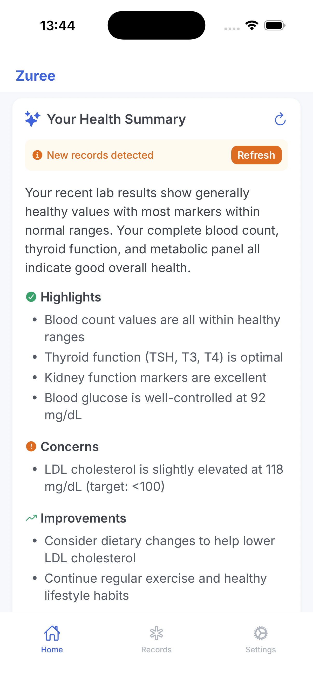 AI Health Summary Screenshot