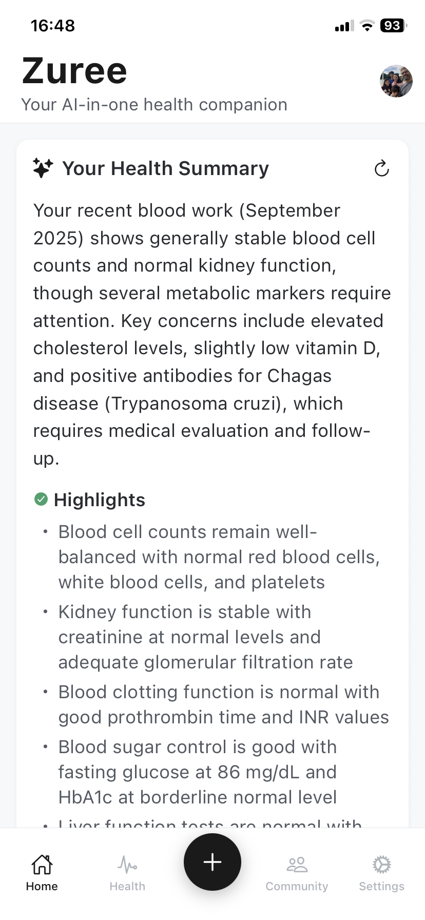 AI Health Summary Screenshot